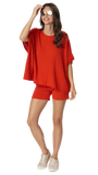 Erika Loose-Fitting Wide Rib Knit Drop Shoulder Top; Orange