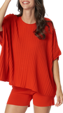 Erika Loose-Fitting Wide Rib Knit Drop Shoulder Top; Orange