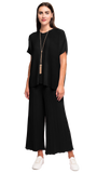 Erika Loose-Fitting Wide Rib Knit Drop Shoulder Top; Black