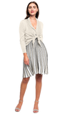 CONTEMPO Giada Shimmer Tie-Front Cropped Cardigan; Gold Ecru