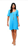 Stephanie Wave Rib Knit Short Sleeved Swing Turquoise Dress