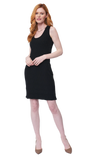 Vera Square-Detail Knit Sheath Dress; Black