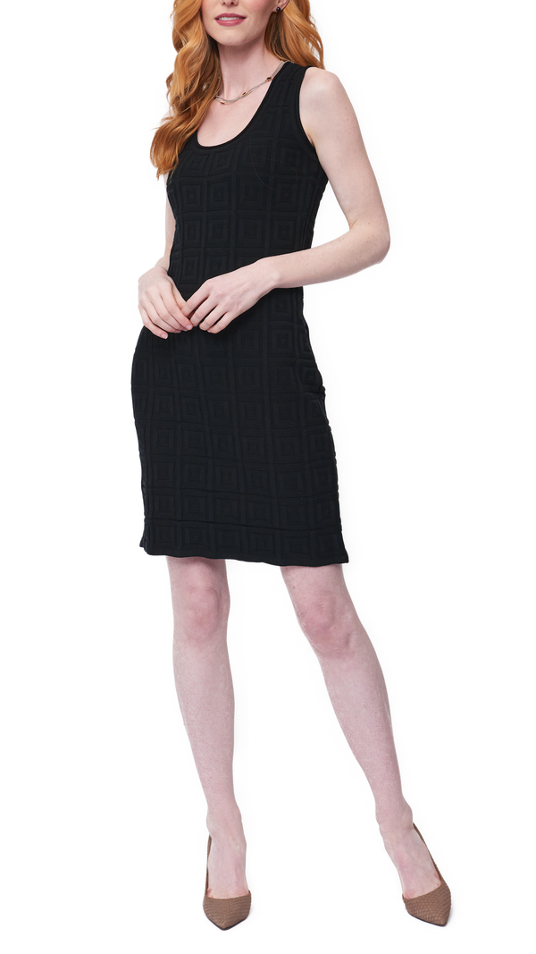 Vera Square-Detail Knit Sheath Dress; Black